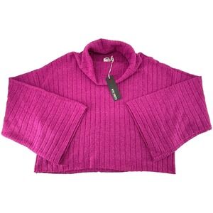 Pink Ribbed Turtleneck Sweater Womens XL NWT Cozy Soft Stretch Knit Winter
